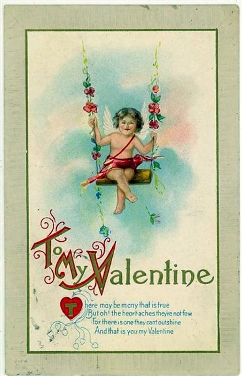 Cherub Swing Valentine Card | Victorian Love Greeting