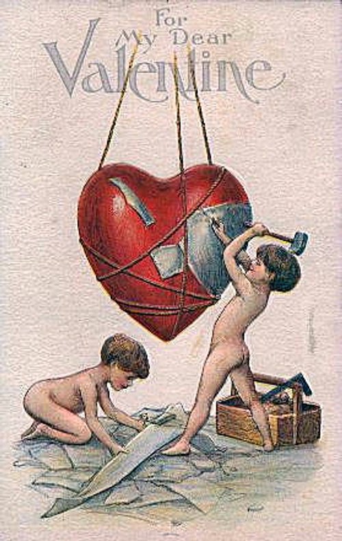 Vintage Valentine's Day Card with Cherubs and Heart - Victorian Era