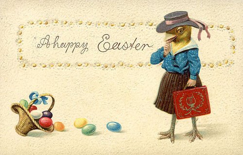 Victorian Easter Greeting Card with Anthropomorphic Bird
