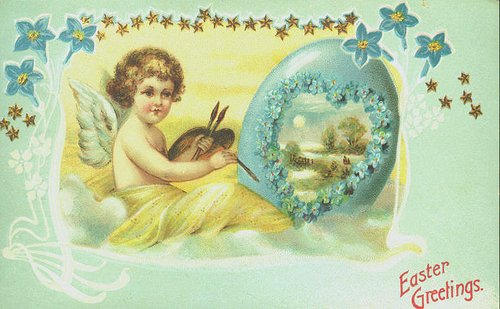Victorian Easter Greeting Card with Cherub and Floral Egg