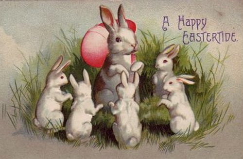 Victorian Easter Greeting Card with Rabbits & Pink Egg