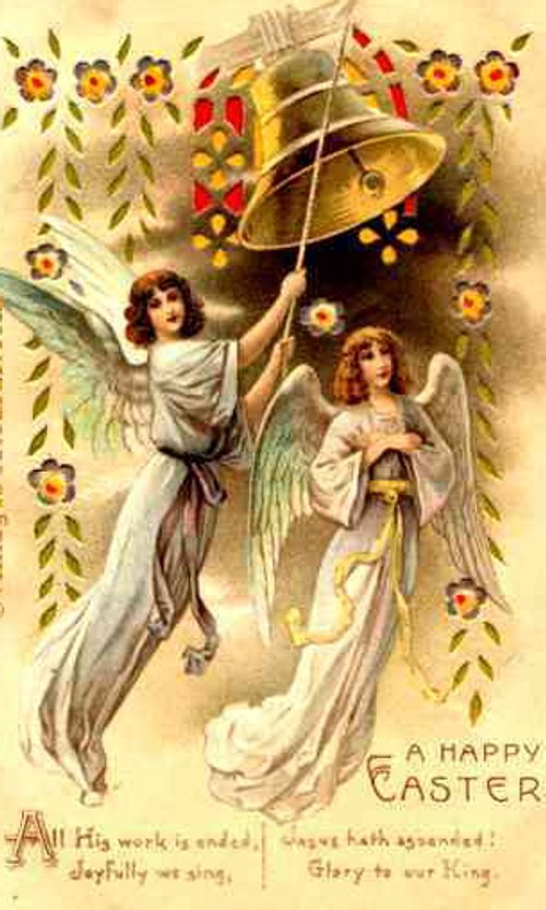 Victorian Easter Angels Greeting Card with Golden Bell
