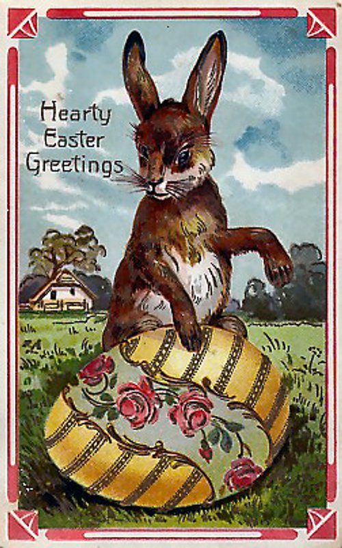 Vintage Easter Greeting Card with Bunny & Golden Egg