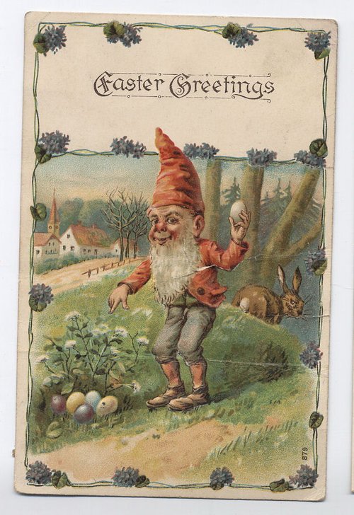 Victorian Easter Greetings Card with Gnome & Easter Eggs