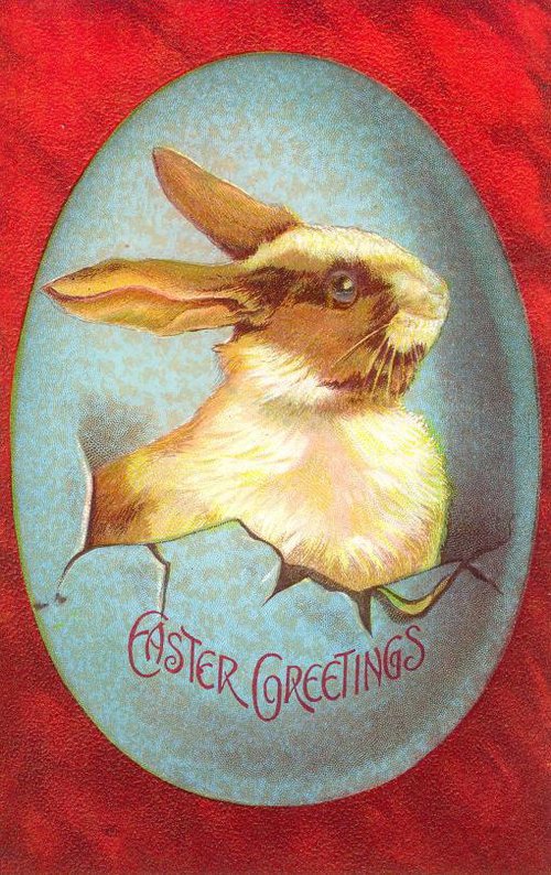 Vintage Easter Greetings Rabbit-Chick Hybrid Card Victorian