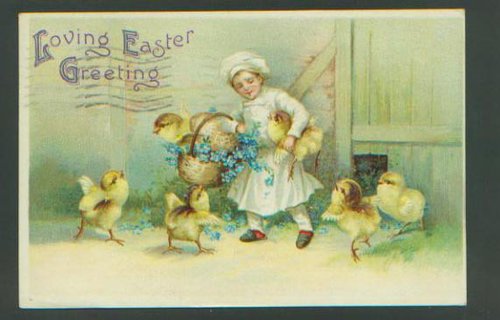 Vintage Easter Greeting Card with Girl and Chicks
