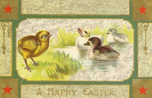 Vintage Easter Greeting Card with Chicks and Ducks