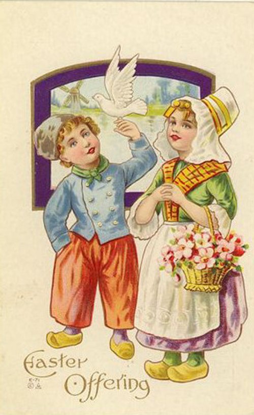 Vintage Easter Offering Greeting Card with Children & Dove