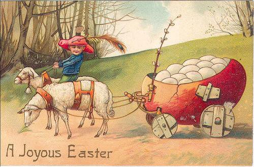 Vintage Easter Greeting Card: Goat-Drawn Egg Wagon, Edwardian