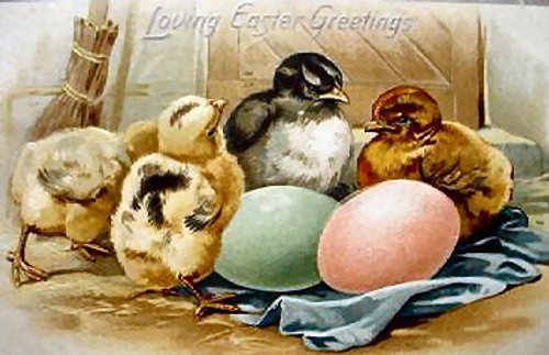 Vintage Easter Greeting Card with Chicks and Eggs, Early 1900s