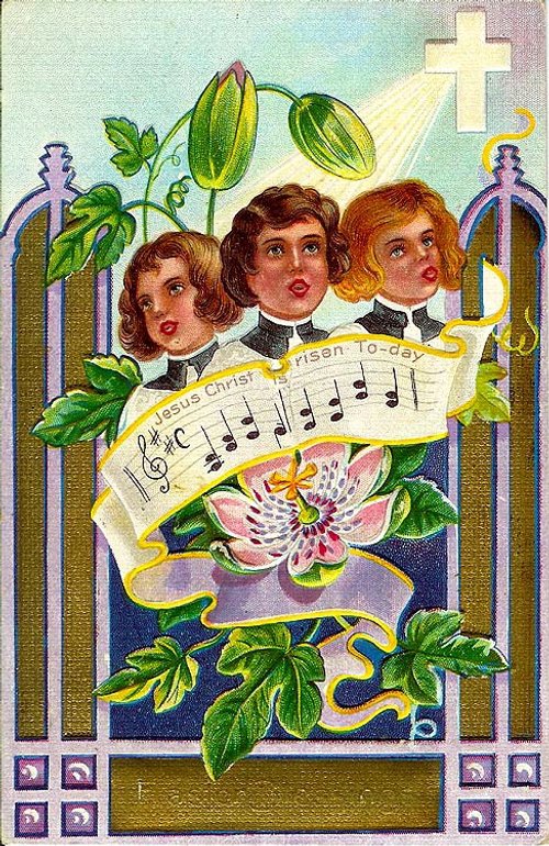 Easter Greeting Card with Singing Children & Religious Symbolism