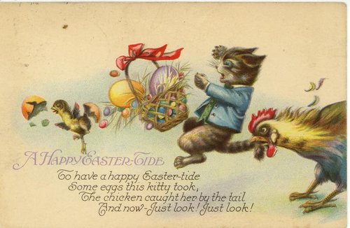 Victorian Easter Greeting Card with Anthropomorphic Animals