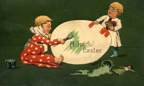 Vintage Easter Greeting Card: Children with Egg, 1900s