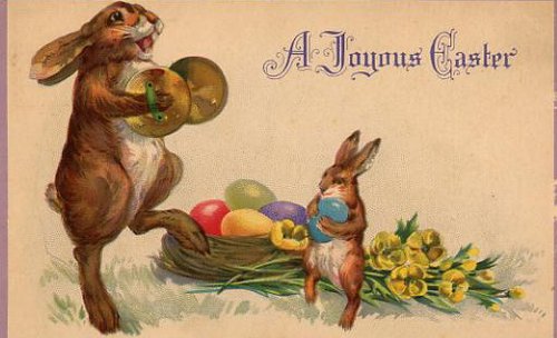 Vintage Easter Greeting Card with Rabbits & Eggs, Victorian Era
