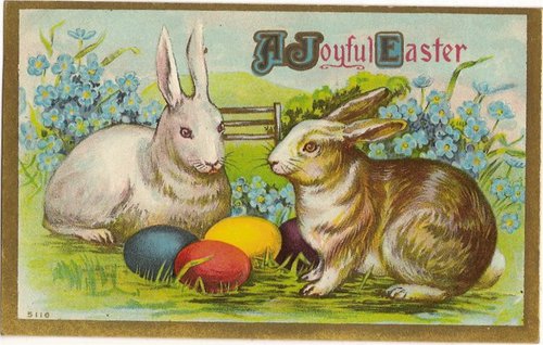 Vintage Easter Greeting Card with Rabbits & Eggs