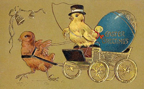 Victorian Easter Greeting Card: Anthropomorphic Birds & Egg Carriage