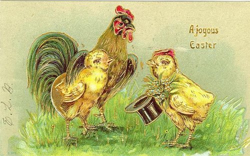 Vintage Easter Greeting Card with Anthropomorphic Chickens