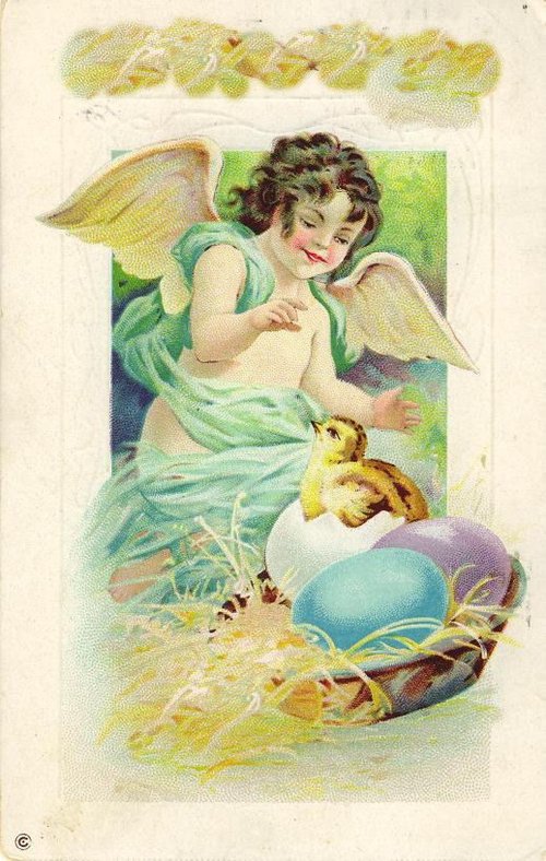 Vintage Easter Angel with Chicks & Eggs Greeting Card