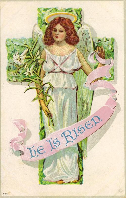 He Is Risen Easter Angel Cross Vintage Greeting Card