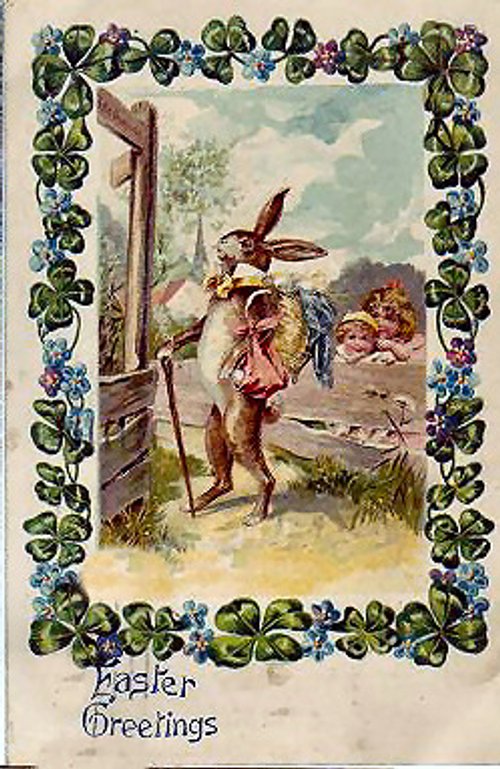 Victorian Easter Greetings Card with Anthropomorphic Rabbit