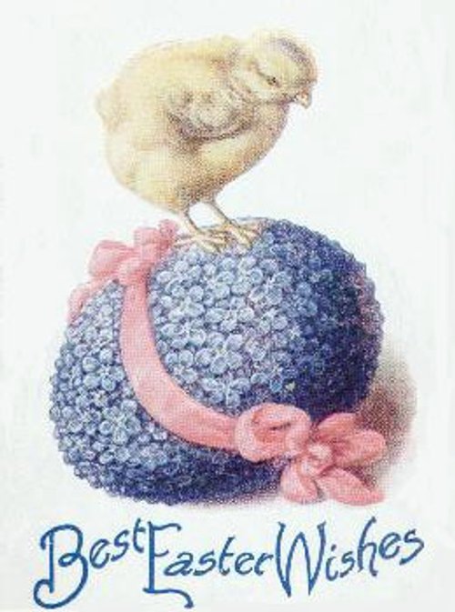 Vintage Easter Greeting Card: Adorable Chick on Decorative Egg