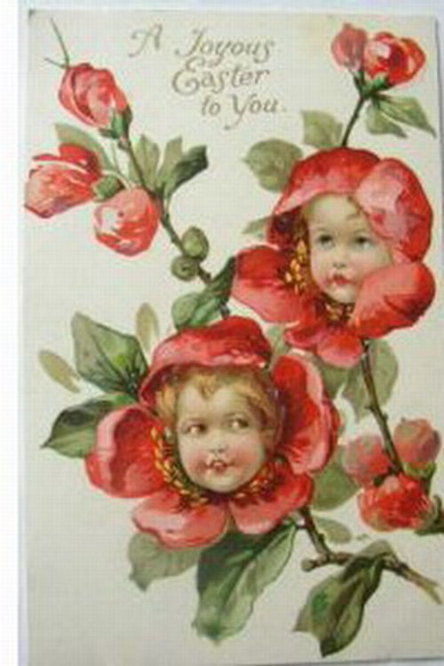 Victorian Easter Greeting Card with Flower Children