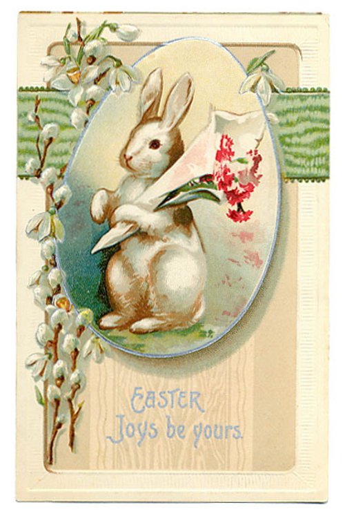 Victorian Easter Greeting Card with Rabbit & Flowers