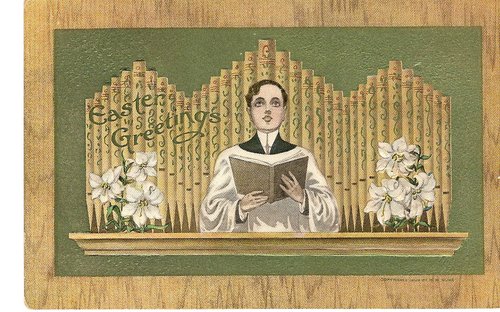 Easter Greetings Vintage Card with Choir Singer Figure