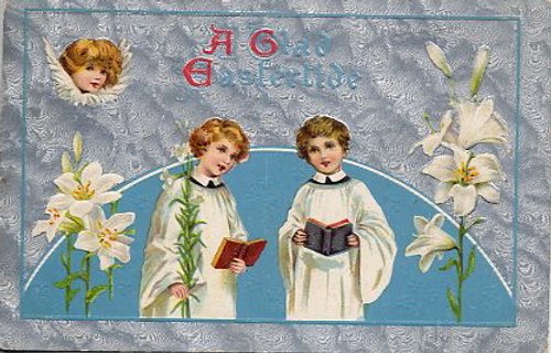 Victorian Easter Greeting Card with Choir Boys and Lilies