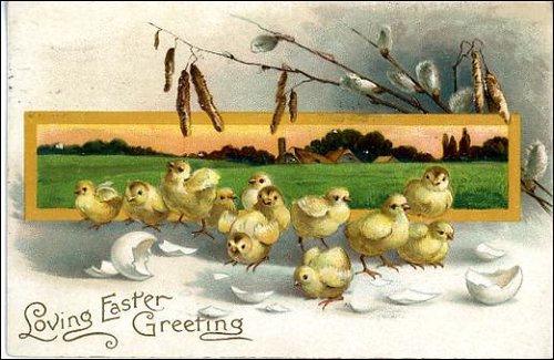 Vintage Easter Greeting Card with Chicks and Eggs
