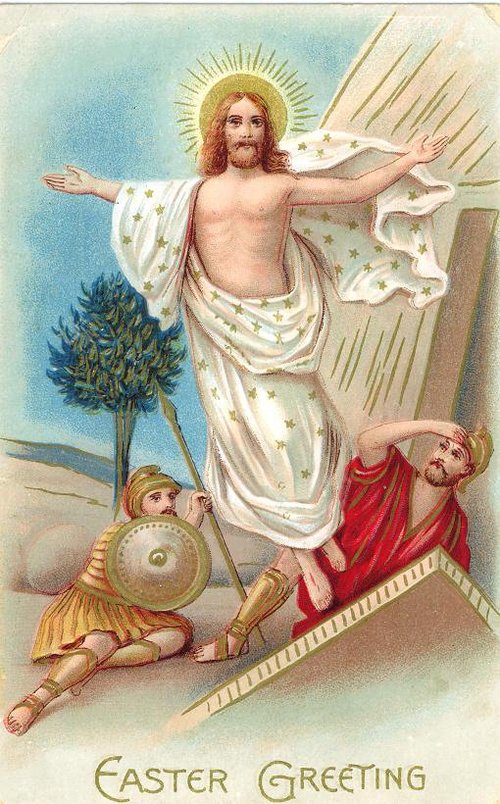 Victorian Easter Greeting Card with Risen Christ & Roman Soldiers