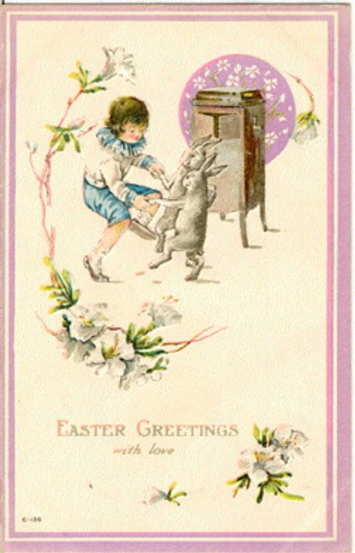 Victorian Easter Greeting Card with Child & Bunny