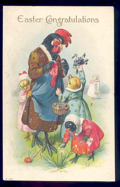 Vintage Easter Congratulations Card with Anthropomorphic Hen