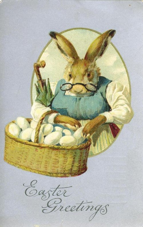 Vintage Easter Greeting Card with Anthropomorphic Bunny