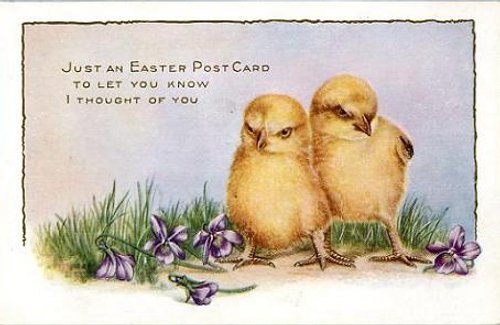 Vintage Easter Postcard with Adorable Yellow Chicks and Violets