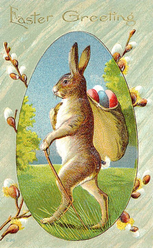 Victorian Easter Greeting Card with Anthropomorphic Rabbit