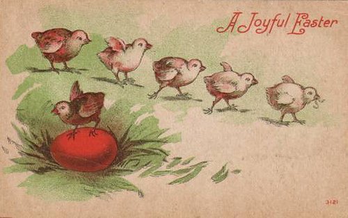 Vintage Easter Greeting Card with Chicks and Egg, Victorian Era
