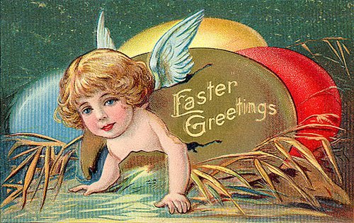 Vintage Easter Greeting Card with Cherub Angel - Edwardian Era