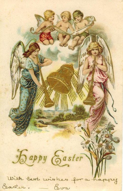 Victorian Easter Greeting Card with Angels and Cherubs