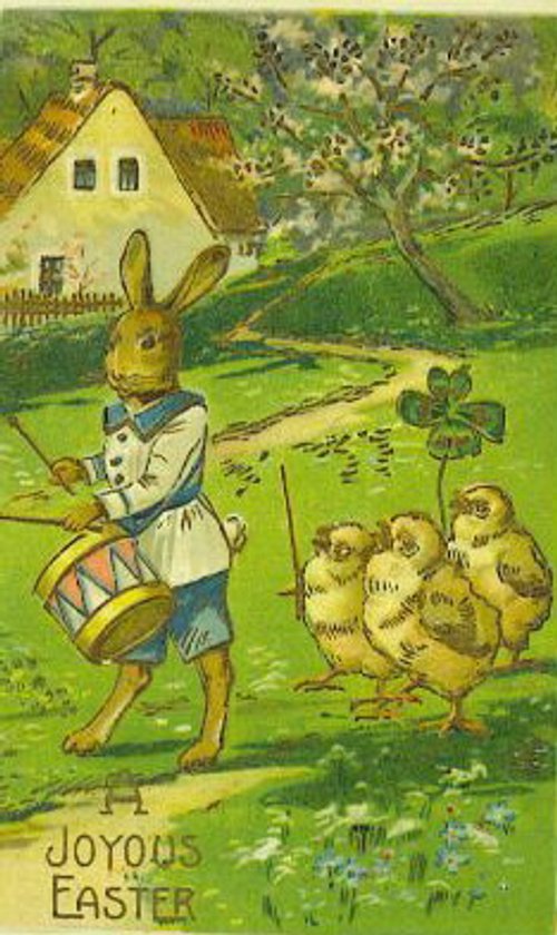 Vintage Easter Greeting Card: Anthropomorphic Rabbit with Chicks