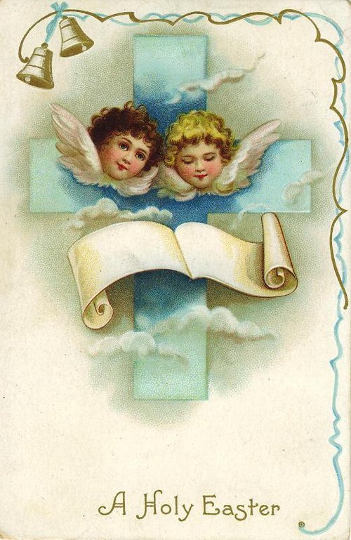 Victorian Easter Greeting Card with Angels & Cross