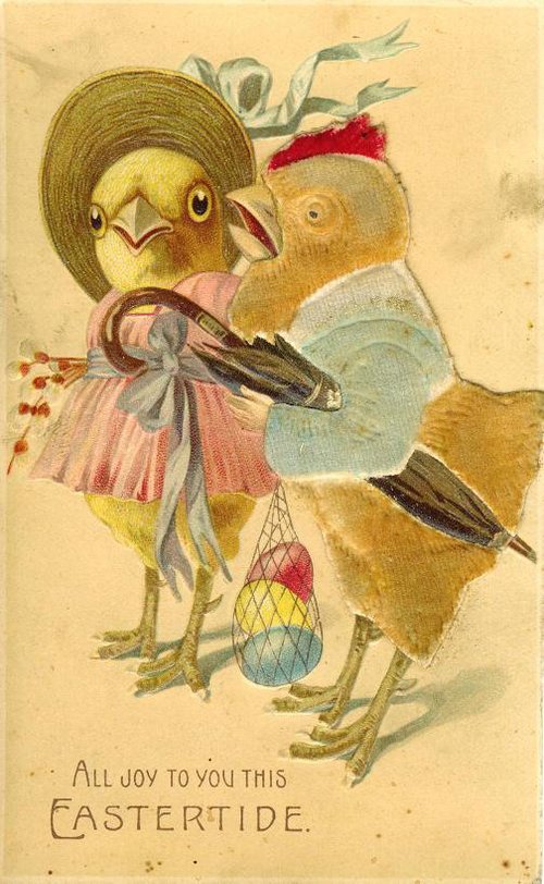 Vintage Victorian Easter Greeting Card with Anthropomorphic Birds