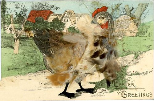 Vintage Easter Greetings Card with Giant Rooster, Early 1900s