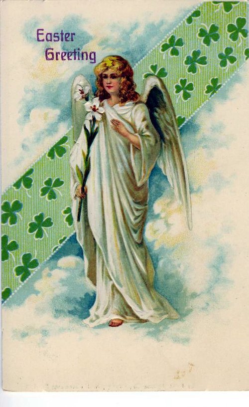 Vintage Easter Greeting Card Angel Clover Edwardian