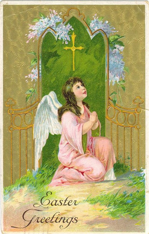 Victorian Easter Greeting Card with Kneeling Angel