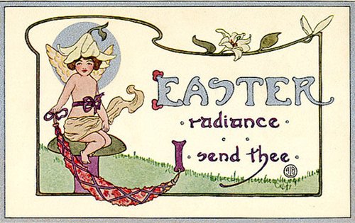 Vintage Art Nouveau Easter Card with Cherub and Spring Florals