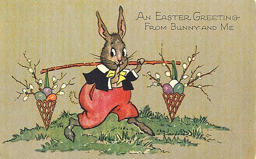 Vintage Easter Greeting Card with Anthropomorphic Bunny