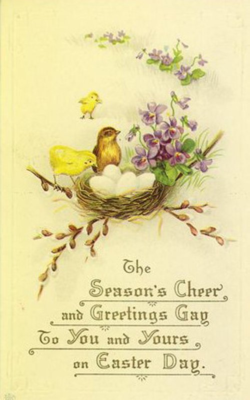 Victorian Easter Greeting Card with Bird, Eggs & Violets