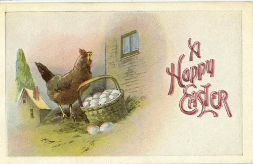 Vintage Easter Greeting Card with Hen & Eggs, Early 1900s