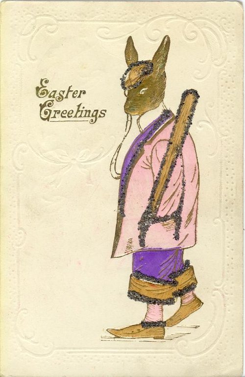 Vintage Easter Greeting Card Anthropomorphic Rabbit Victorian